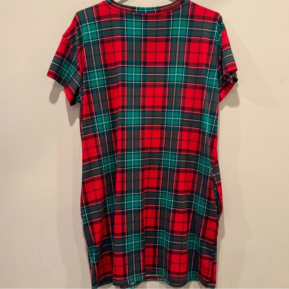 Joyspun Women’s Red and Green Plaid Cheers Holiday Sleep Shirt PJs Size M NWOT - Picture 6 of 9